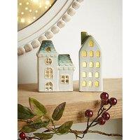 Heaven Sends Set Of 2 Led & Reactive Glaze House Christmas Decorations