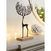 Heaven Sends Deer With Large Antlers On Wooden Base Christmas Decoration