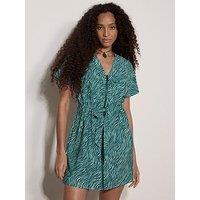Apricot Wood Wave Front Zip Dress - Blue