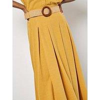 Apricot Boho Slub Belted Midi Skirt - Yellow
