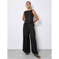 Apricot Textured Twill Wide-Leg Trousers - Black