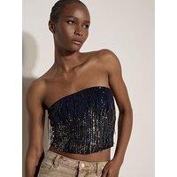 Apricot Fringe Sequins Bandeau Top - Blue