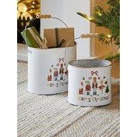 Heaven Sends Set Of 2 & White Metal Merry Christmas Buckets