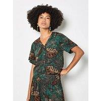 Apricot Cropped Palm Print Shirt - Green