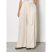Apricot Wide Leg Linen Trousers - Cream