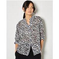 Apricot Zebra Oversized Semi-Sheer Blouse - White