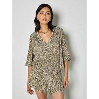 Apricot Lurex Jacquard Blouse With Smocking At Yoke