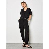 Apricot Fluid Soft Utility Jumpsuit - Black