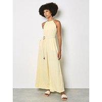 Apricot Halter Neck Rope Belt Jumpsuit - Yellow