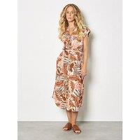Apricot Painted Banana Leaf Dress - Brown