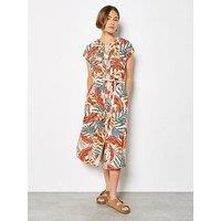 Apricot Painted Banana Leaf Dress - Green