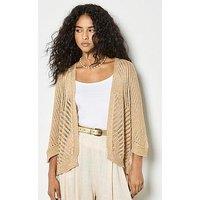 Apricot Metallic Knitted Open Cardigan - Gold