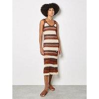 Apricot Crochet Stripe Midaxi Dress - Brown