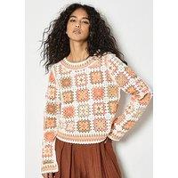 Apricot Crochet Squares Jumper - Orange