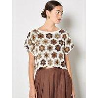 Apricot Hexagon Flowers Crochet Top - Orange