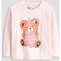The Very Collection Girls Cotton Rich Tshirt Teddy Bear Long (9 Months - 7 Years)