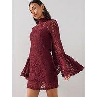 The Very Collection Lace Fluted Sleeve Mini Dress - Burgundy