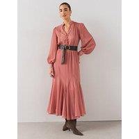 The Very Collection Lace V Neck Godet Hem Belted Midaxi Dress - Pink