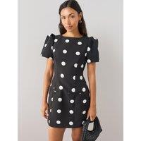 The Very Collection Womens Puff Sleeve Tailored Stretch Mini Dress - Print