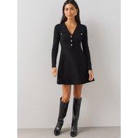 The Very Collection Womens Compact V-Neck Button Front Dress - Black