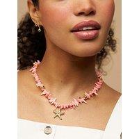 Orelia Statement Pink Coral Chip & Starfish Necklace