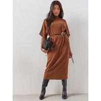 The Very Collection Curve Knitted Belted Dress - Light Tan