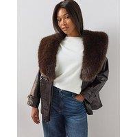 The Very Collection Curve Fur Collar Jacket - Brown