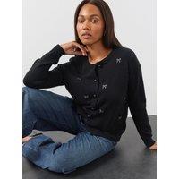 The Very Collection Womens Curve Sequin Bow Button-Through Cardigan - Black