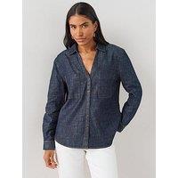 The Very Collection Women'S Open Collar Cotton Shirt - Dark Wash