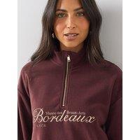 The Very Collection Womens Graphic Fleece Half-Zip Funnel Neck Top - Burgundy