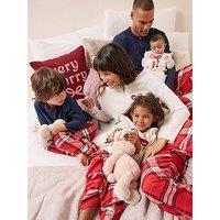 The Very Collection Girls Family Christmas Bow Rib Top Pyjama - Red
