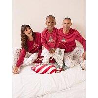 The Very Collection Kids Family Christmas Pyjama Car Sweatshirt And Waffle Printed Bottoms - Red