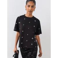 The Very Collection Embellished Short Sleeve T-Shirt - Black