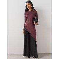 The Very Collection Womens Asymmetric Lace Trim Midaxi Top - Burgundy