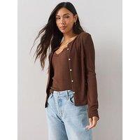 The Very Collection 2 In 1 Vest Top Lace Cardigan - Brown