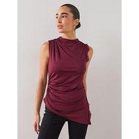 The Very Collection Asymmetric Lace Trim Sleeveless Top - Burgundy