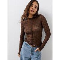 The Very Collection Textured Long Sleeve Top - Brown