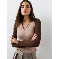The Very Collection Collar Contrast Raglan Top - Brown