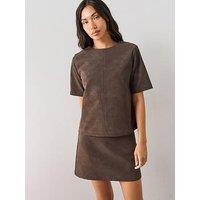 The Very Collection Suedette Short Sleeve Co-Ord Top - Brown