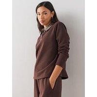 The Very Collection Check Collar Long Sleeve Polo Co-Ord - Brown