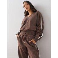 The Very Collection V Neck Side Stripe Sweatshirt Co-Ord - Brown
