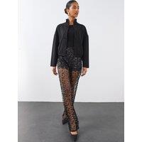 The Very Collection Womens Lace Sequin High Waist Wide Leg Trousers - Black