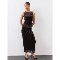 The Very Collection Womens Velvet Lace Hem Maxi Skirt Co-Ord - Brown
