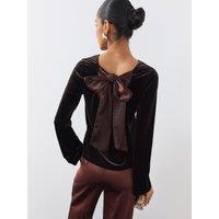 The Very Collection Womens Bow Back Stretch Velvet Top - Brown