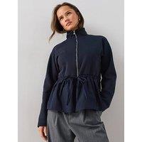 The Very Collection Woven Mix Zip-Up Jacket - Navy