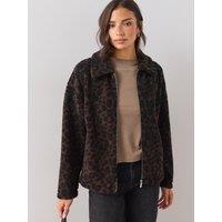 The Very Collection Womens Leopard Print Borg Zip-Through Jacket - Animal