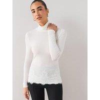 The Very Collection Lace Hem High Neck Top - White