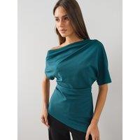 The Very Collection Womens Draped One Shoulder Longline Top - Teal