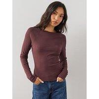 The Very Collection Soft Rib Long Sleeve Top - Brown