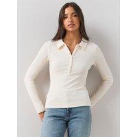 The Very Collection Womens Ribbed Button Through Polo Shirt Top - Cream